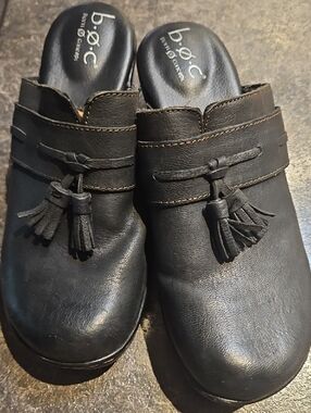 boc Black Leather Tassel Mules